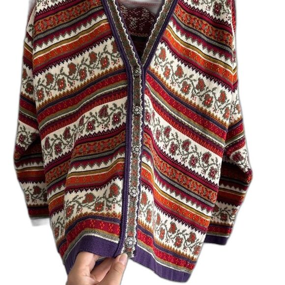 Delia McKain Cardigan Multi Color Thick Knit Sweater Button Up V Neck Sz Small - Picture 3 of 8